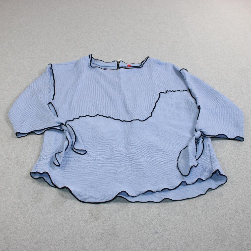 IC By Connie K Shirt Women Medium Blue Knit Ruffle Lettuce Hem Tie Sleeve Boho